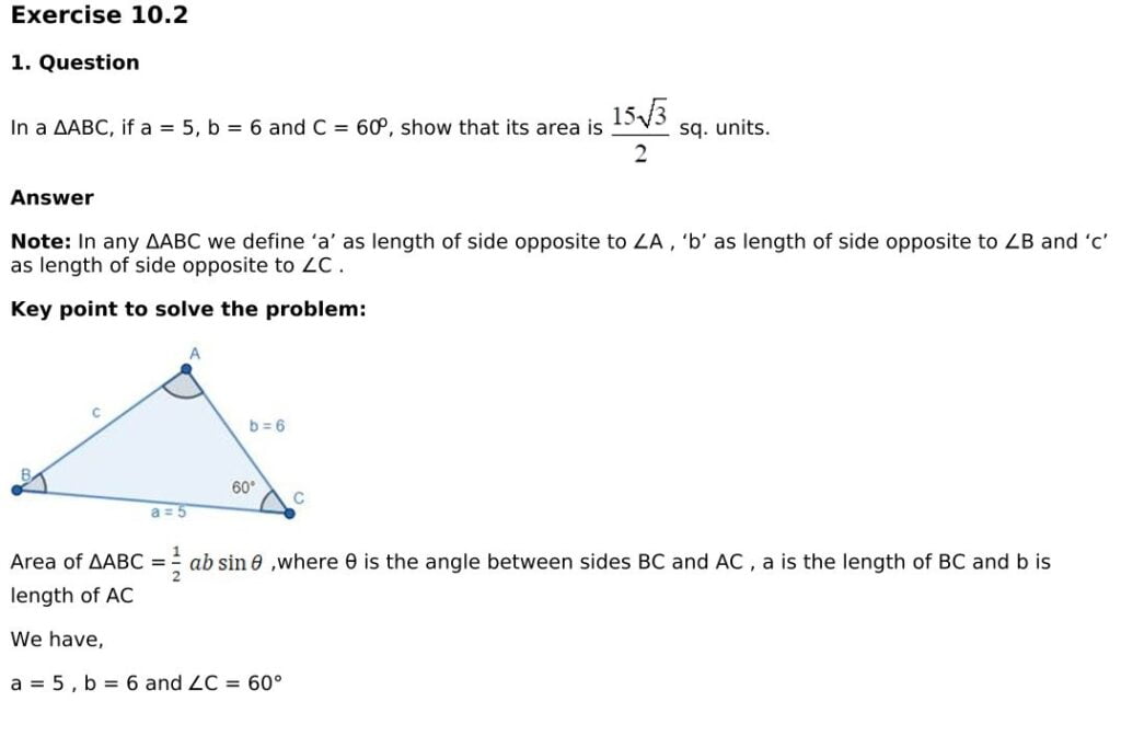 RD Sharma Solutions for Class 11 Maths Chapter 10 Sine And Cosine Formulae And Their Applications 37 RD Sharma Chapter 10 Exercise 10.2 - 01