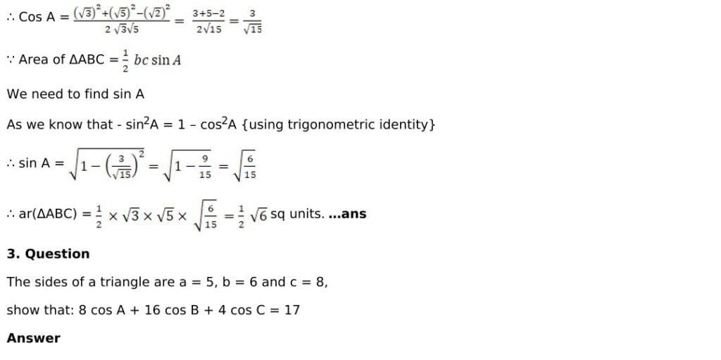 RD Sharma Solutions for Class 11 Maths Chapter 10 Sine And Cosine Formulae And Their Applications 39 RD Sharma Chapter 10 Exercise 10.2 - 03