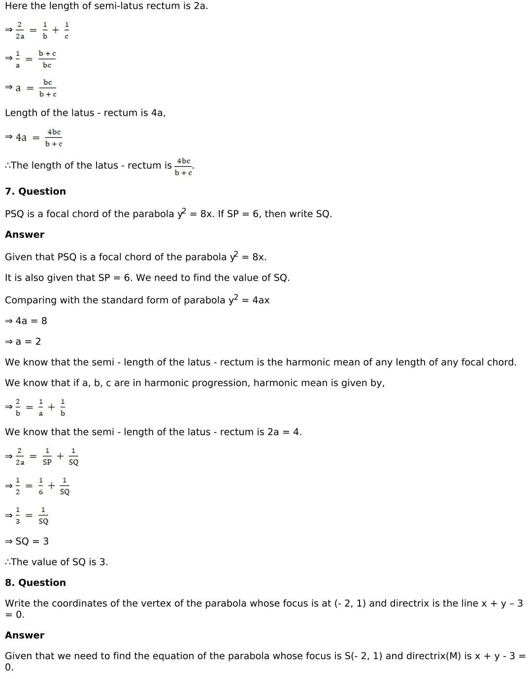 RD Sharma Solutions for Class 11 Maths Chapter 25 Parabola 39 RD Sharma Chapter 25 Very Short Answer - 06