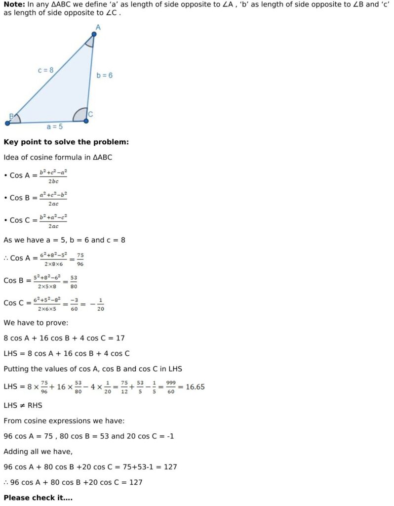 RD Sharma Solutions for Class 11 Maths Chapter 10 Sine And Cosine Formulae And Their Applications 40 RD Sharma Chapter 10 Exercise 10.2 - 04