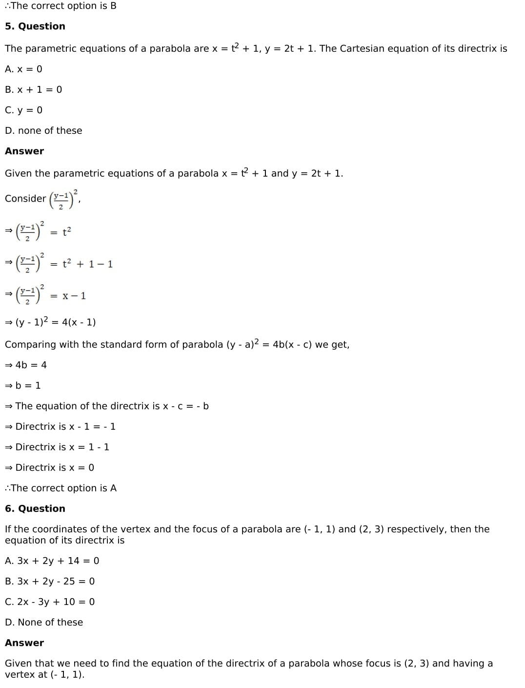 RD Sharma Solutions for Class 11 Maths Chapter 25 Parabola 50 RD Sharma Chapter 25 MCQ - 07