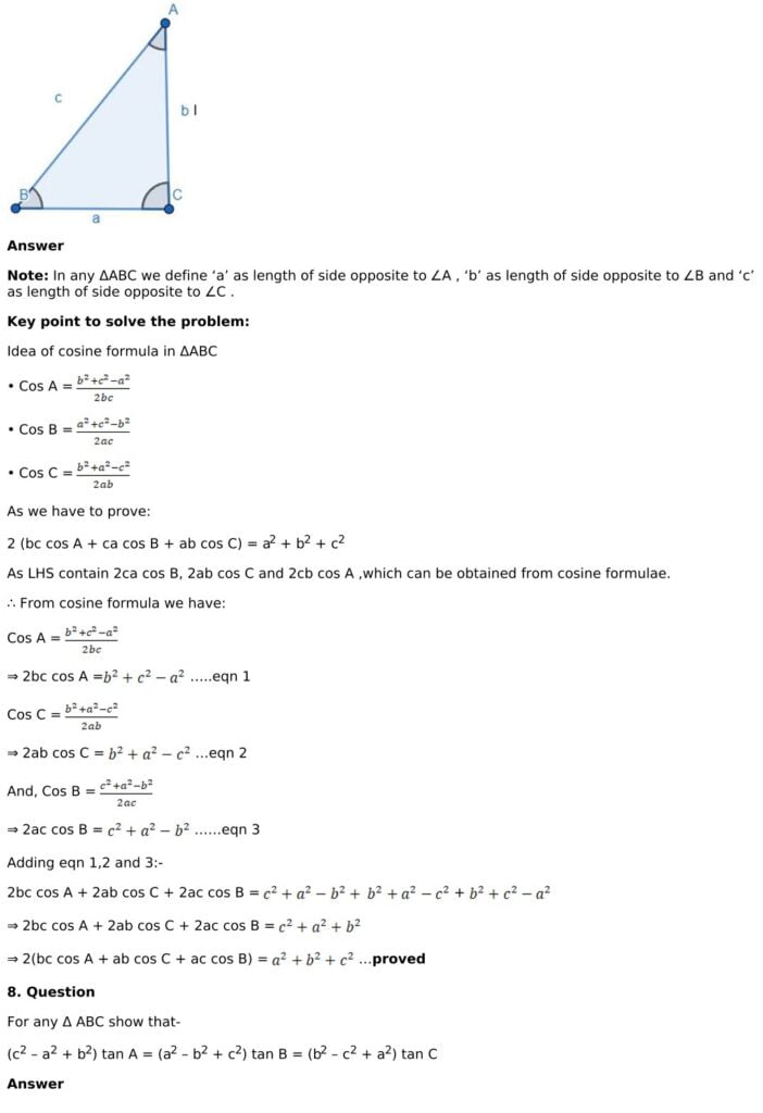 RD Sharma Solutions for Class 11 Maths Chapter 10 Sine And Cosine Formulae And Their Applications 46 RD Sharma Chapter 10 Exercise 10.2 - 10
