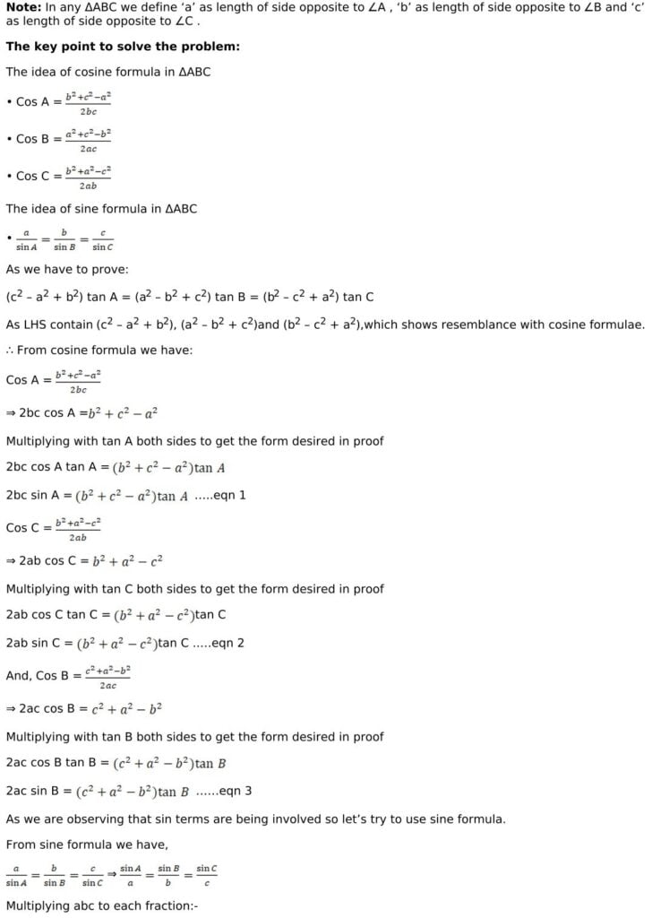 RD Sharma Solutions for Class 11 Maths Chapter 10 Sine And Cosine Formulae And Their Applications 47 RD Sharma Chapter 10 Exercise 10.2 - 11