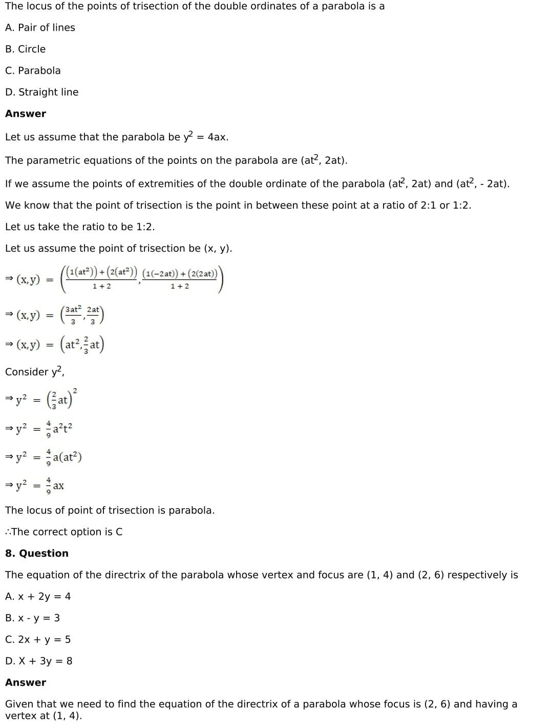 RD Sharma Solutions for Class 11 Maths Chapter 25 Parabola 52 RD Sharma Chapter 25 MCQ - 09