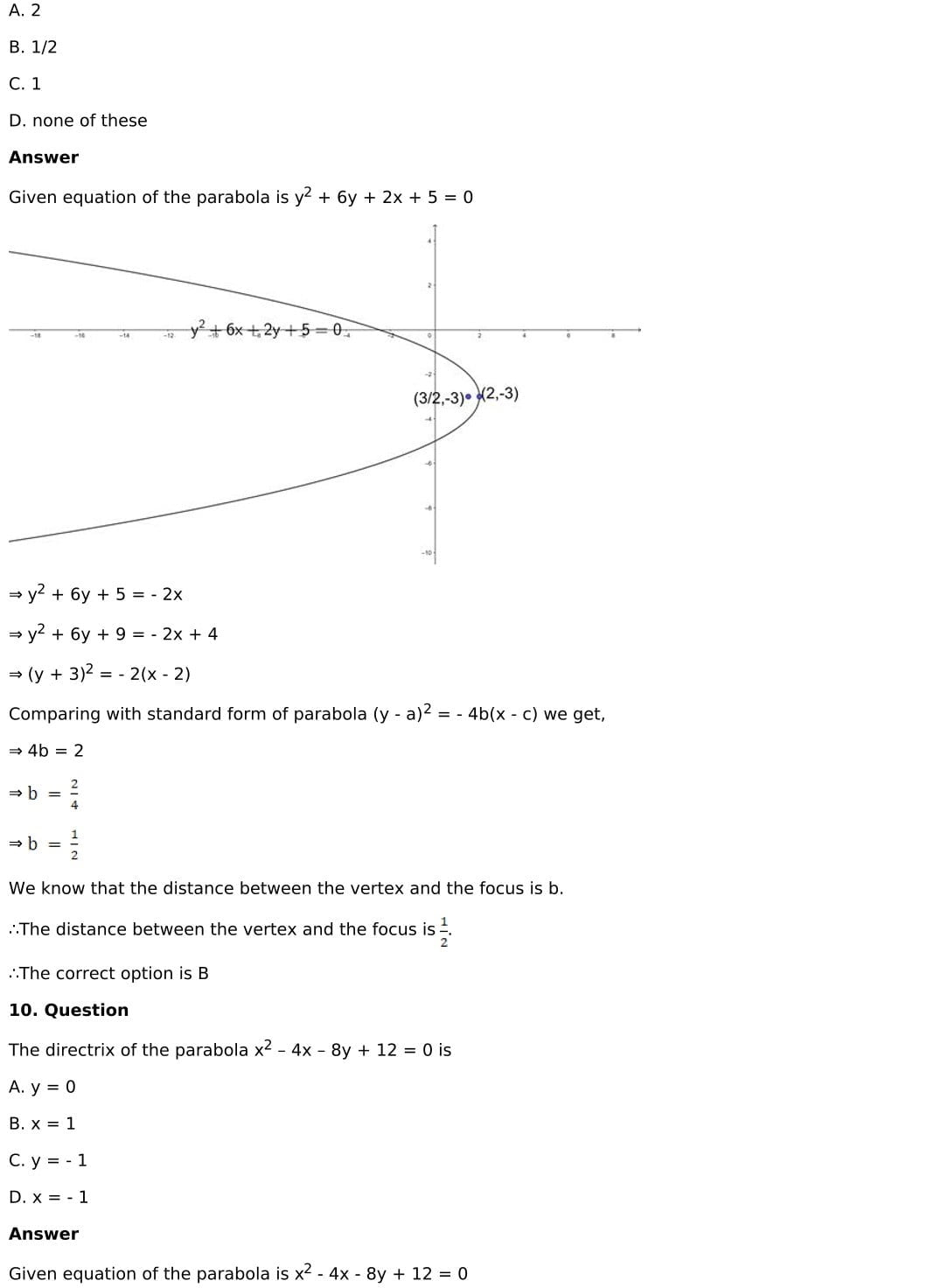 RD Sharma Solutions for Class 11 Maths Chapter 25 Parabola 54 RD Sharma Chapter 25 MCQ - 011