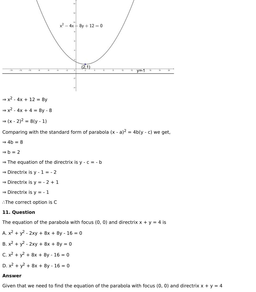 RD Sharma Solutions for Class 11 Maths Chapter 25 Parabola 55 RD Sharma Chapter 25 MCQ - 012