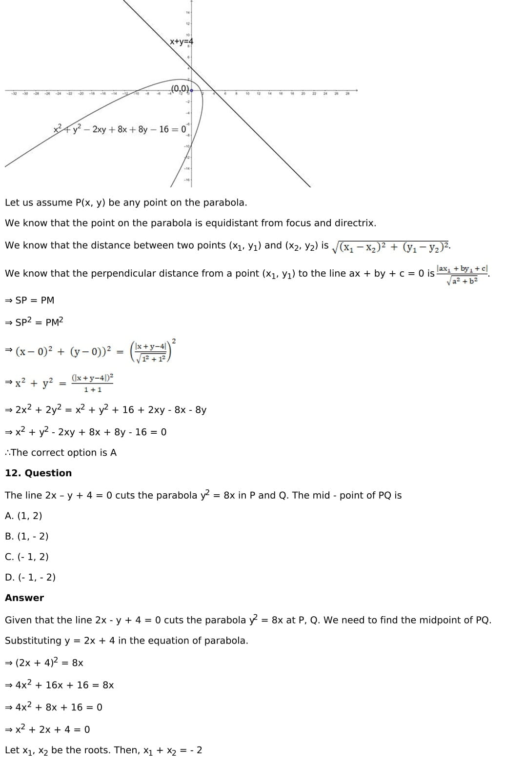RD Sharma Solutions for Class 11 Maths Chapter 25 Parabola 56 RD Sharma Chapter 25 MCQ - 013