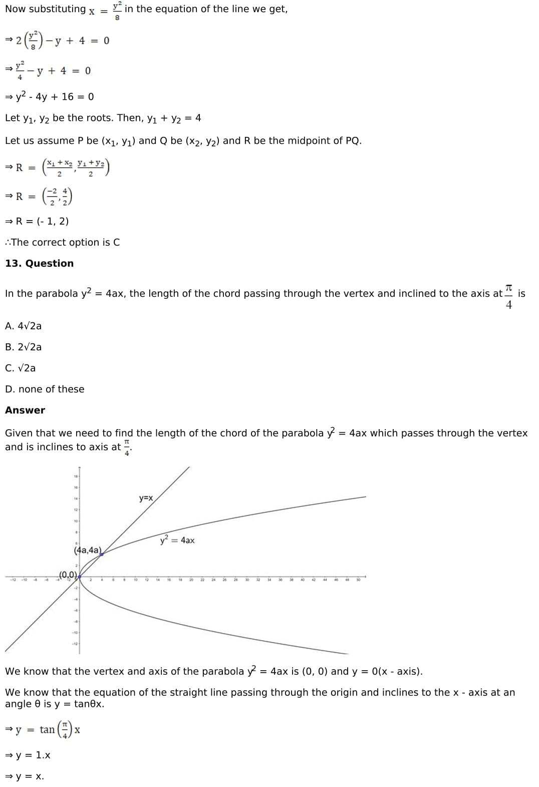 RD Sharma Solutions for Class 11 Maths Chapter 25 Parabola 57 RD Sharma Chapter 25 MCQ - 014