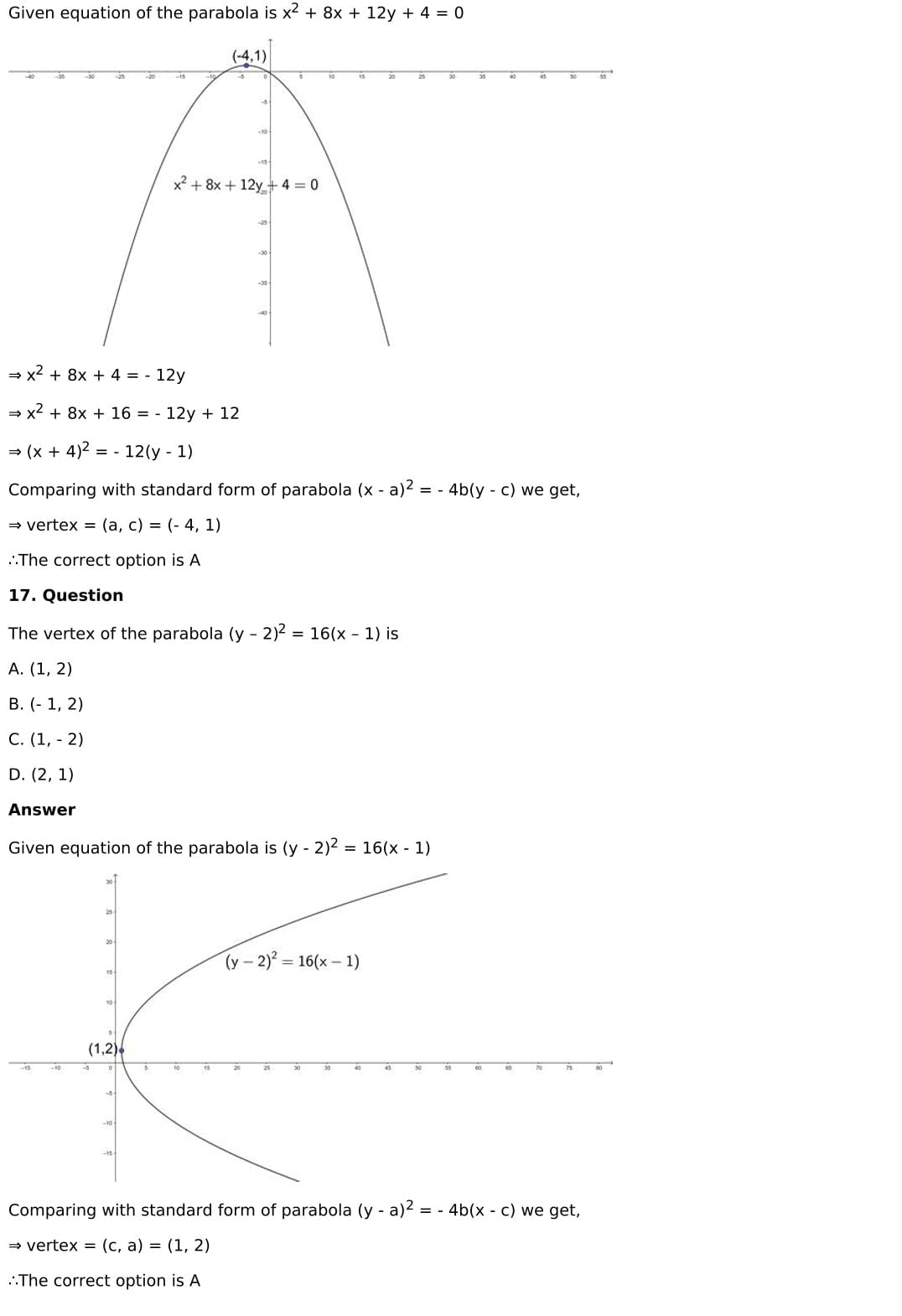RD Sharma Solutions for Class 11 Maths Chapter 25 Parabola 60 RD Sharma Chapter 25 MCQ - 017