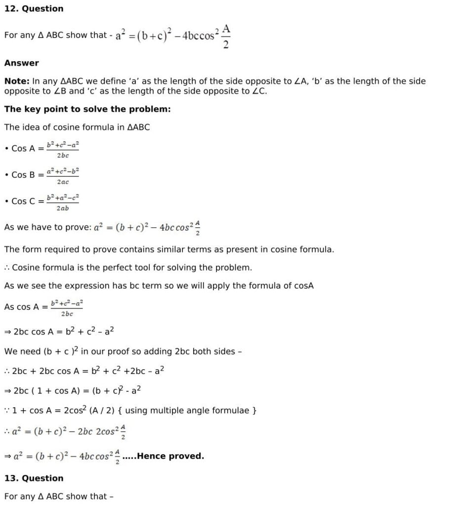 RD Sharma Solutions for Class 11 Maths Chapter 10 Sine And Cosine Formulae And Their Applications 54 RD Sharma Chapter 10 Exercise 10.2 - 18