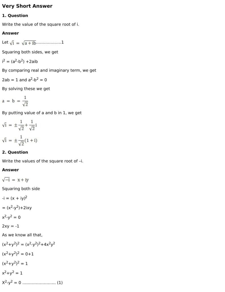 RD Sharma Solutions for Class 11 Maths Chapter 13 Complex Numbers 61 RD Sharma Chapter 13 Very Short Answer - 01