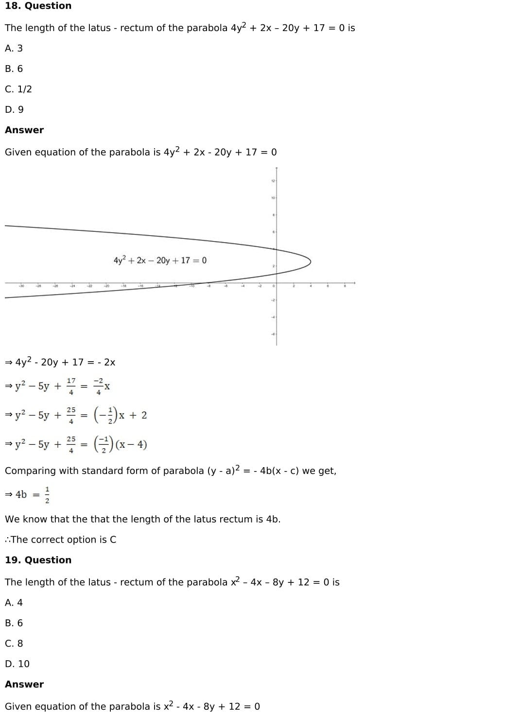 RD Sharma Solutions for Class 11 Maths Chapter 25 Parabola 61 RD Sharma Chapter 25 MCQ - 018
