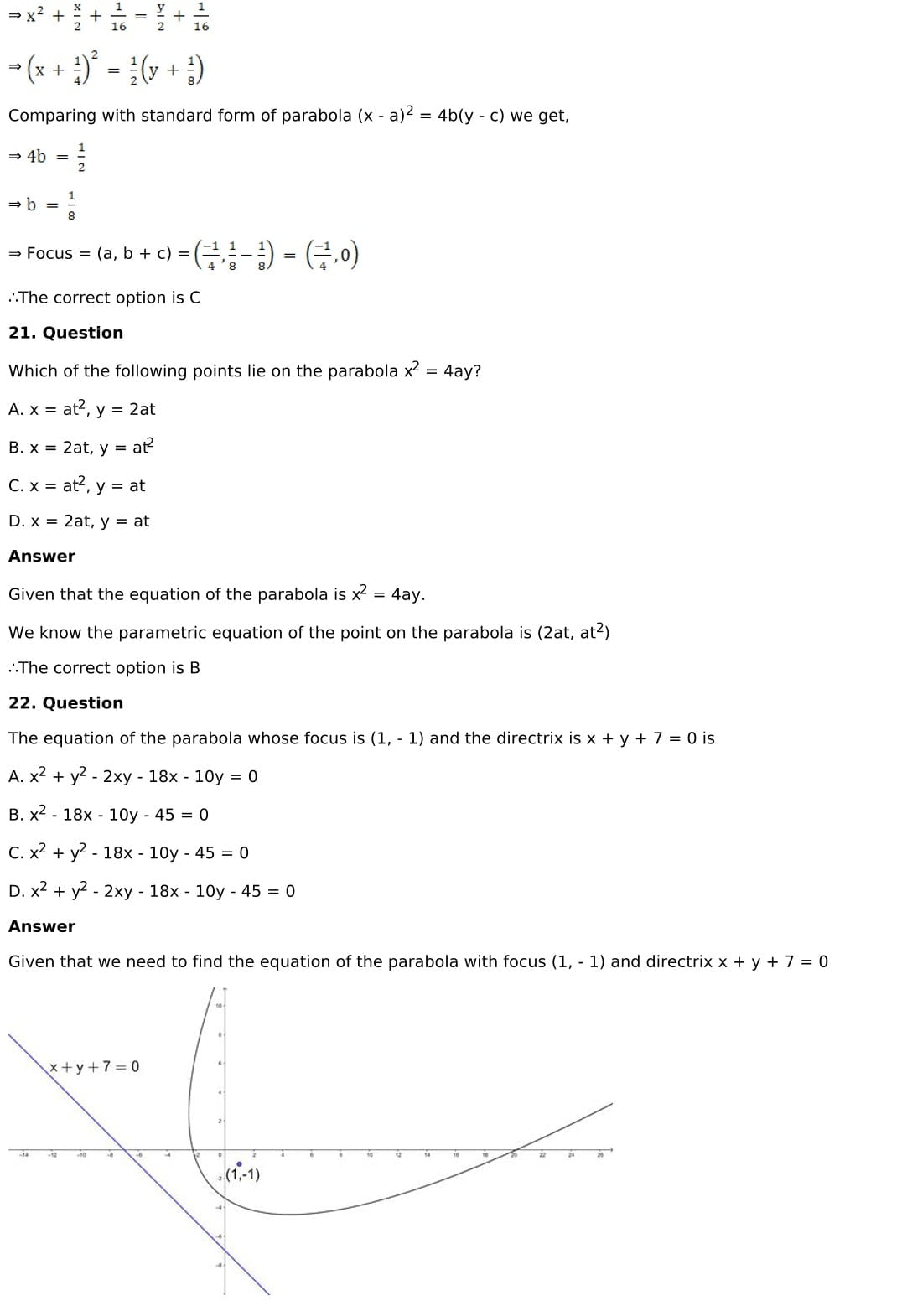 RD Sharma Solutions for Class 11 Maths Chapter 25 Parabola 63 RD Sharma Chapter 25 MCQ - 020
