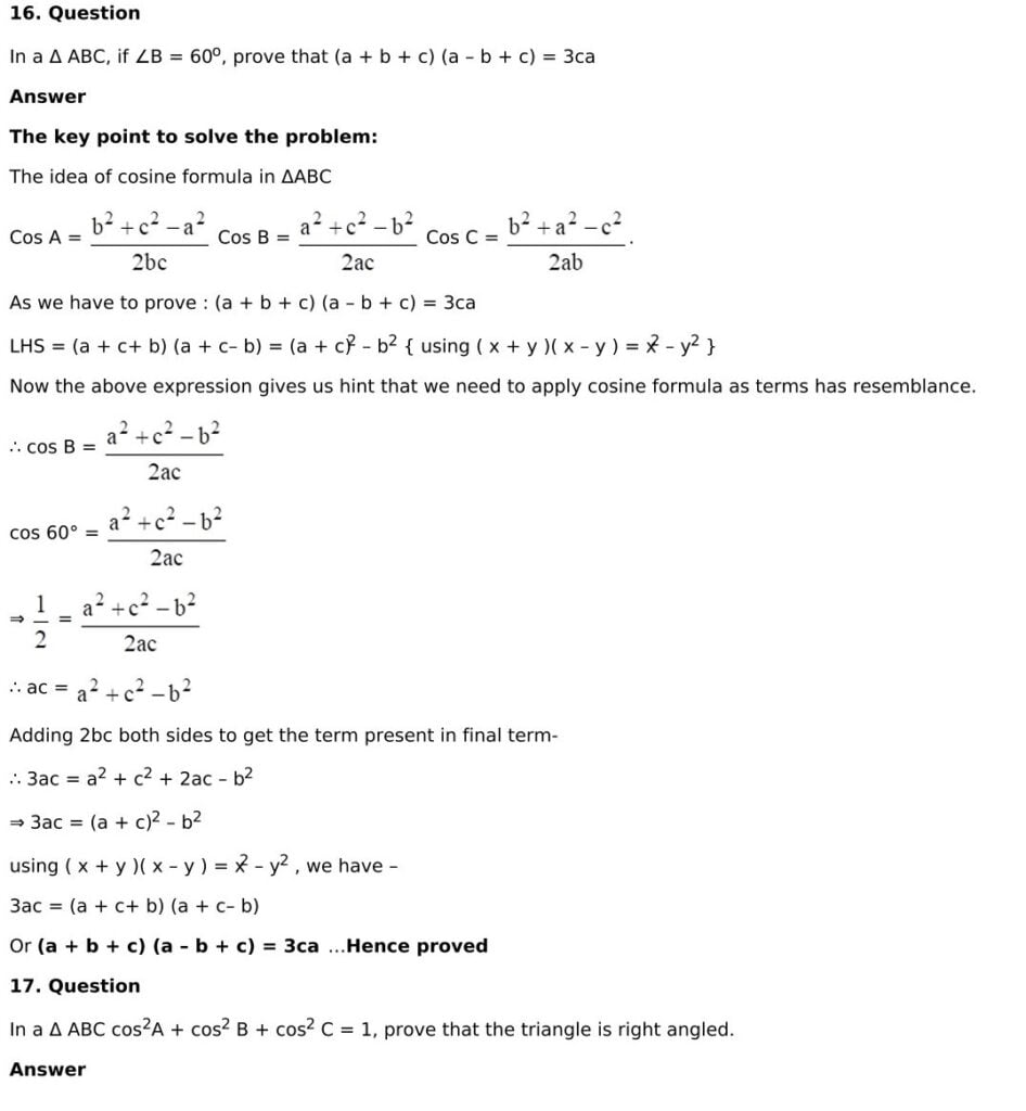 RD Sharma Solutions for Class 11 Maths Chapter 10 Sine And Cosine Formulae And Their Applications 61 RD Sharma Chapter 10 Exercise 10.2 - 25