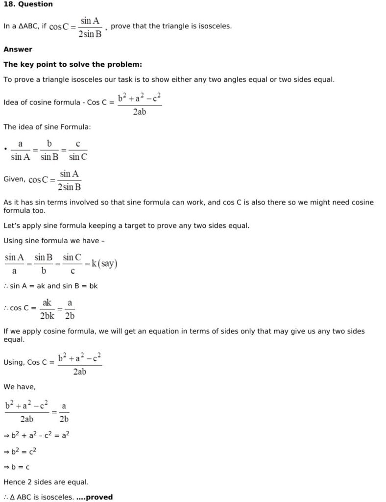 RD Sharma Solutions for Class 11 Maths Chapter 10 Sine And Cosine Formulae And Their Applications 63 RD Sharma Chapter 10 Exercise 10.2 - 27