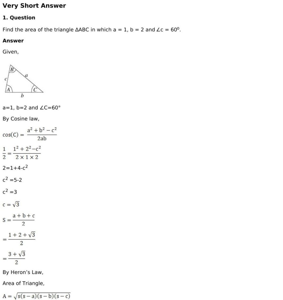 RD Sharma Solutions for Class 11 Maths Chapter 10 Sine And Cosine Formulae And Their Applications 66 RD Sharma Chapter 10 - Very Short Answers - 01