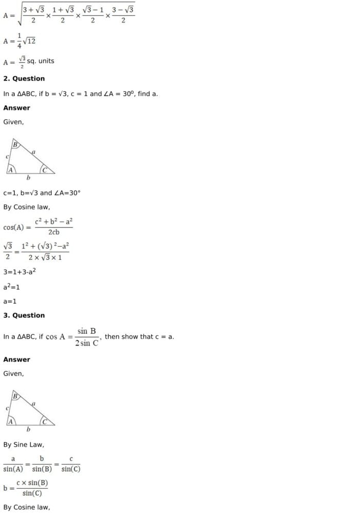 RD Sharma Solutions for Class 11 Maths Chapter 10 Sine And Cosine Formulae And Their Applications 67 RD Sharma Chapter 10 - Very Short Answers - 02