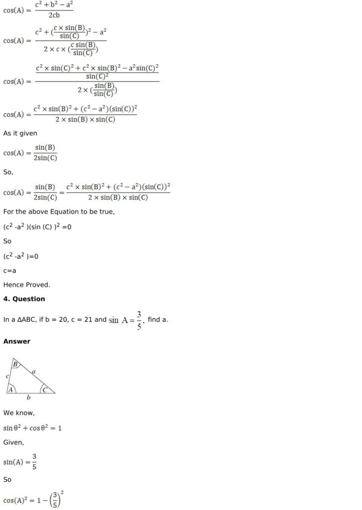 RD Sharma Solutions for Class 11 Maths Chapter 10 Sine And Cosine Formulae And Their Applications 68 RD Sharma Chapter 10 - Very Short Answers - 03