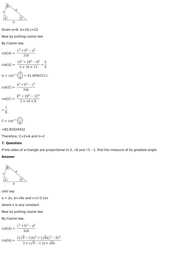 RD Sharma Solutions for Class 11 Maths Chapter 10 Sine And Cosine Formulae And Their Applications 70 RD Sharma Chapter 10 - Very Short Answers - 05