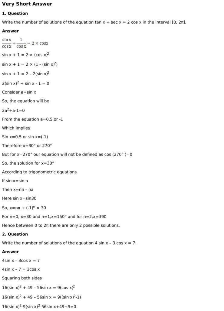 RD Sharma Solutions for Class 11 Maths Chapter 11 Trigonometric Equations 68 RD Sharma Class 11 Chapter 11 - Very Short Answer - 01