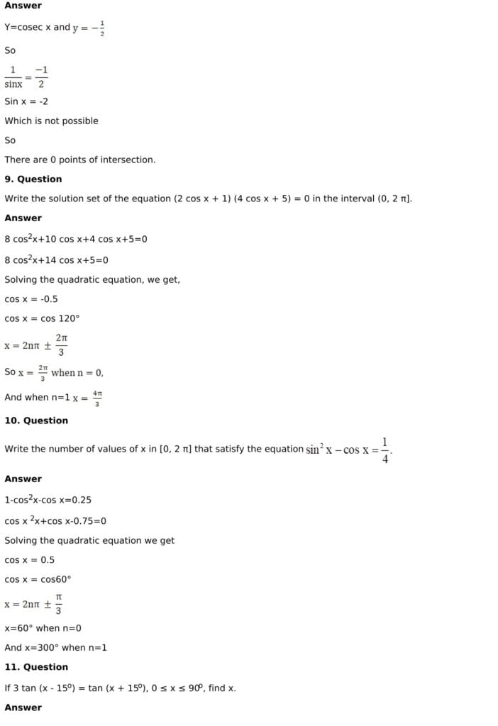 RD Sharma Solutions for Class 11 Maths Chapter 11 Trigonometric Equations 71 RD Sharma Class 11 Chapter 11 - Very Short Answer - 04