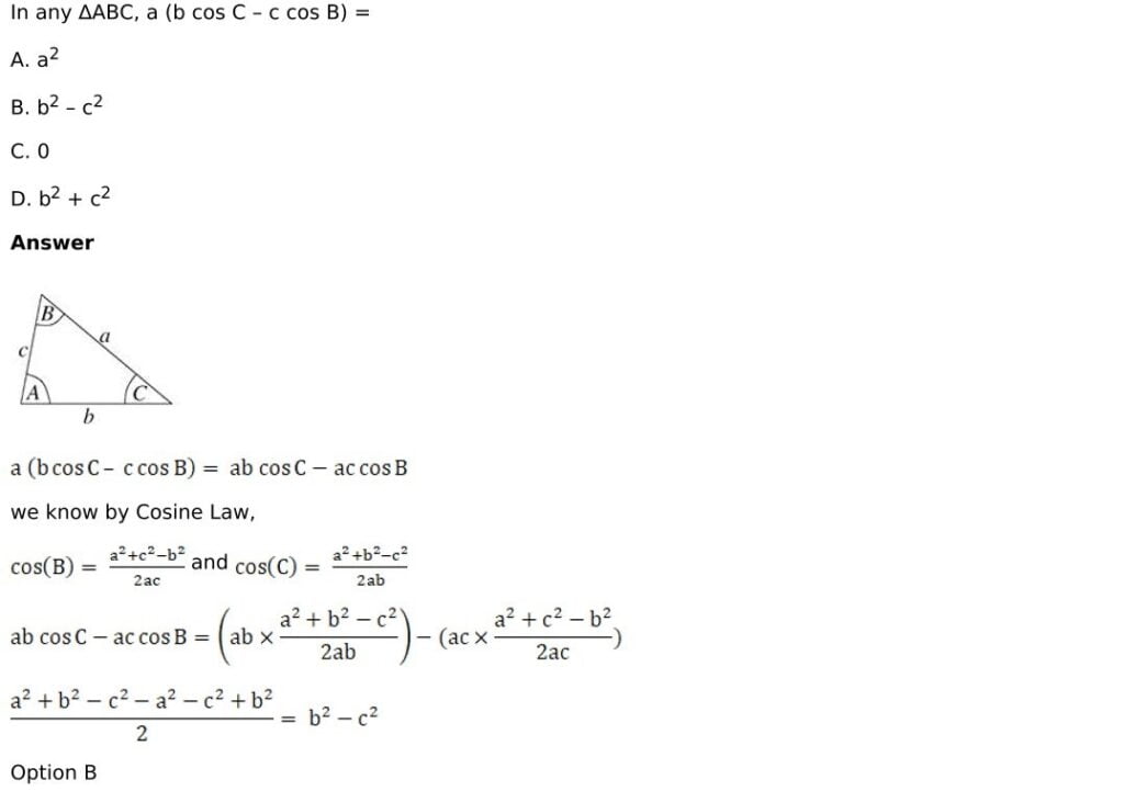 RD Sharma Solutions for Class 11 Maths Chapter 10 Sine And Cosine Formulae And Their Applications 80 RD Sharma Chapter 10 - MCQ - 07
