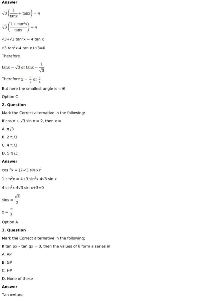 RD Sharma Solutions for Class 11 Maths Chapter 11 Trigonometric Equations 75 RD Sharma Class 11 Chapter 11 - MCQ - 02