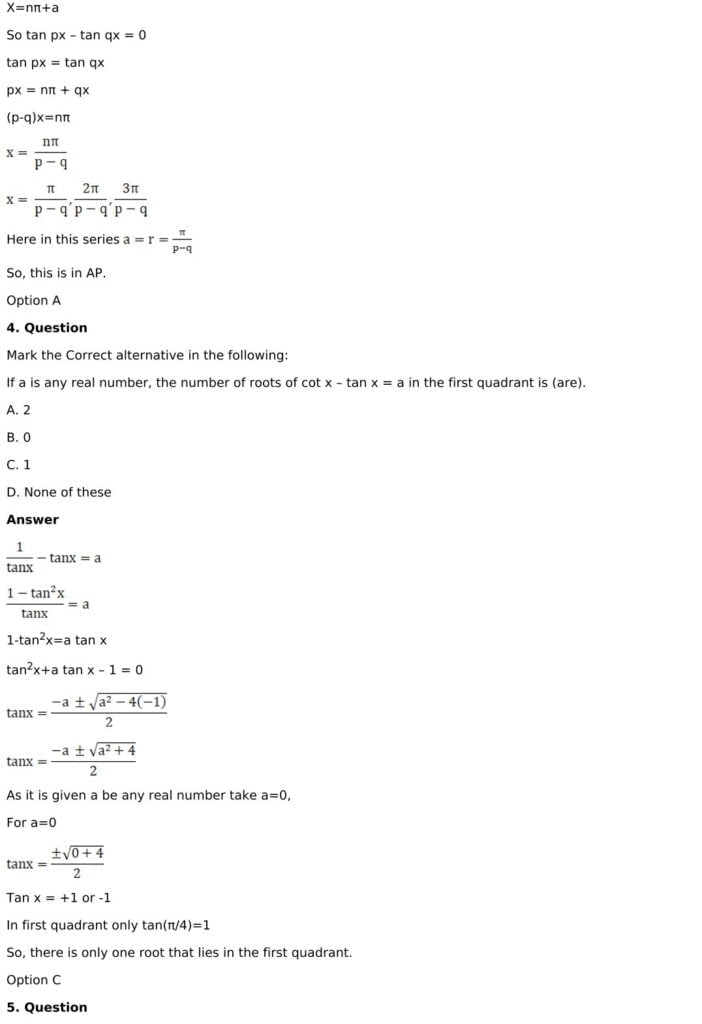 RD Sharma Solutions for Class 11 Maths Chapter 11 Trigonometric Equations 76 RD Sharma Class 11 Chapter 11 - MCQ - 03