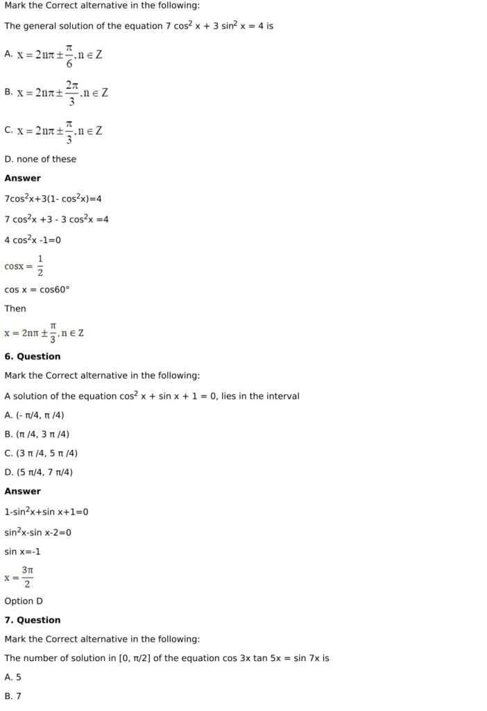 RD Sharma Solutions for Class 11 Maths Chapter 11 Trigonometric Equations 77 RD Sharma Class 11 Chapter 11 - MCQ - 04