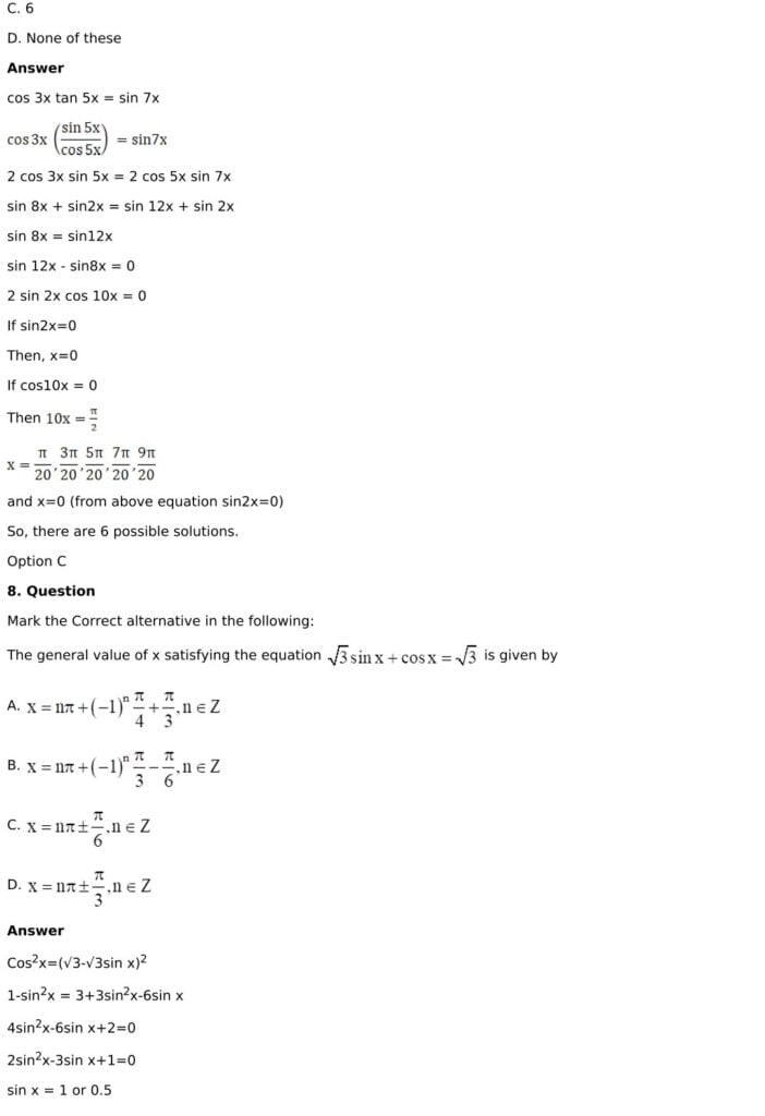 RD Sharma Solutions for Class 11 Maths Chapter 11 Trigonometric Equations 78 RD Sharma Class 11 Chapter 11 - MCQ - 05