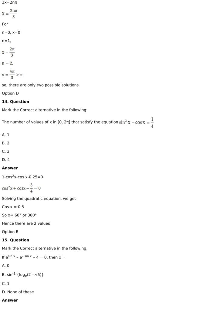 RD Sharma Solutions for Class 11 Maths Chapter 11 Trigonometric Equations 82 RD Sharma Class 11 Chapter 11 - MCQ - 09