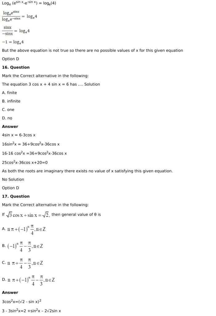 RD Sharma Solutions for Class 11 Maths Chapter 11 Trigonometric Equations 83 RD Sharma Class 11 Chapter 11 - MCQ - 10