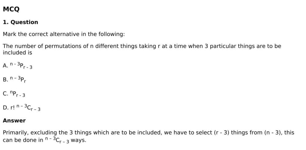 RD Sharma Solutions for Class 11 Maths Chapter 16 Permutations 100 RD Sharma Chapter 16 - MCQ - 01