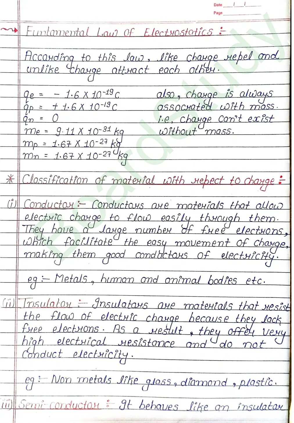 Electric Charges and Fields Class 12 Physics Chapter 1 Notes (Handwritten Notes PDF Download) 3 1. Electric charge and field_page-0003