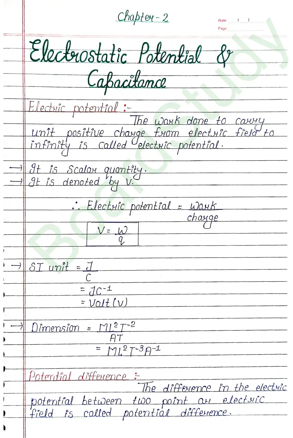 Electrostatic Potential and Capacitance Class 12 Physics Chapter 2 Notes (Handwritten Notes PDF Download) 1 2. Electrostatic potential and capacitance_page-0001