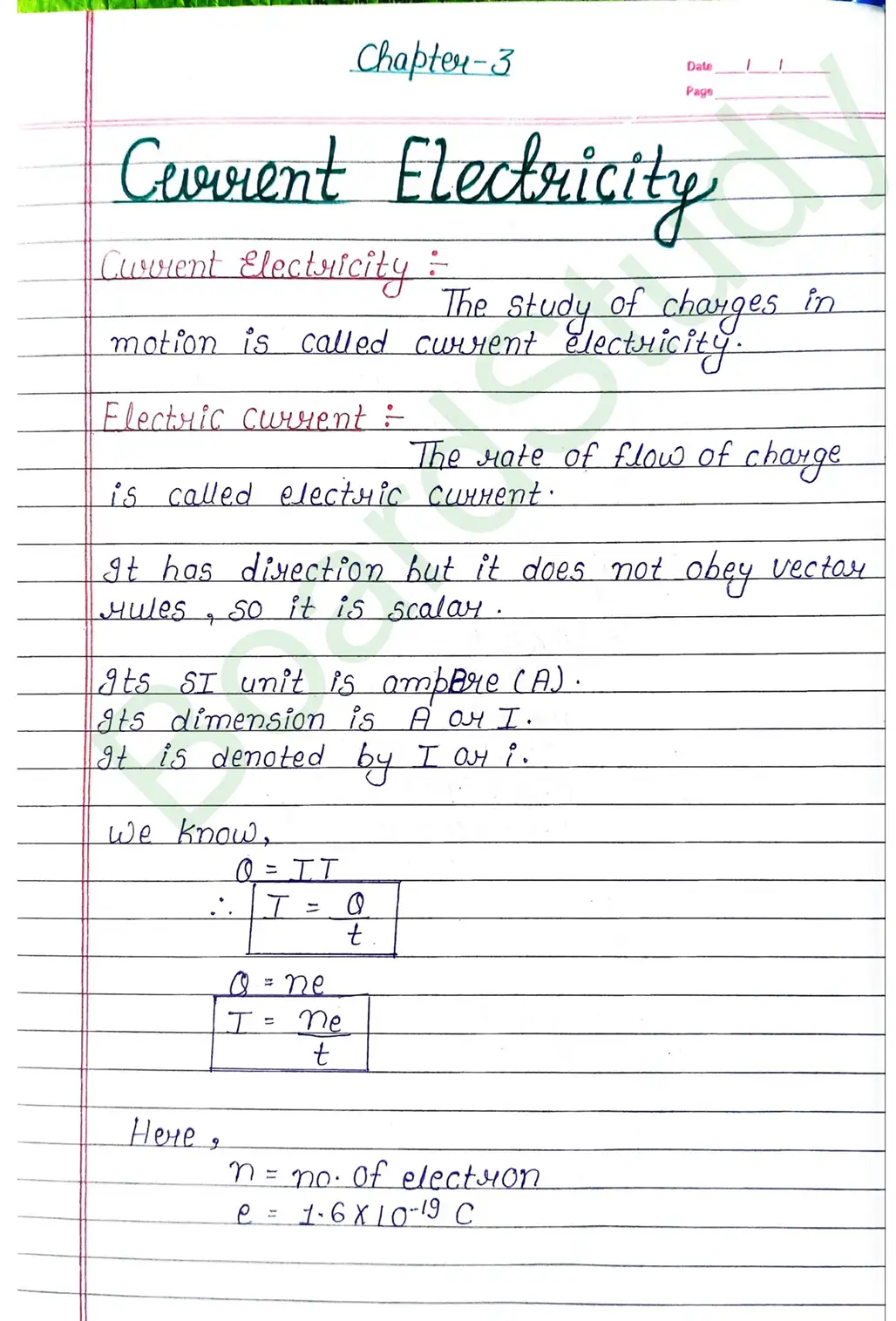 Current Electricity Class 12 Physics Chapter 3 Notes (Handwritten Notes PDF Download) 1 3. current electricity_page-0001