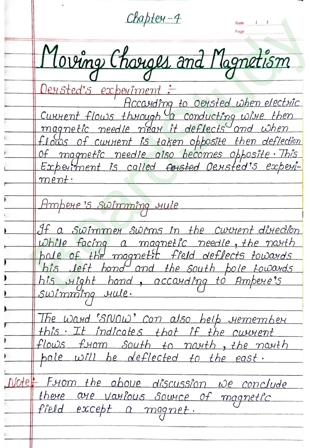 Moving Charges and Magnetism Class 12 Physics Chapter 4 Notes (Handwritten Notes PDF Download) 1 4. Moving charge and magnetism_page-0001