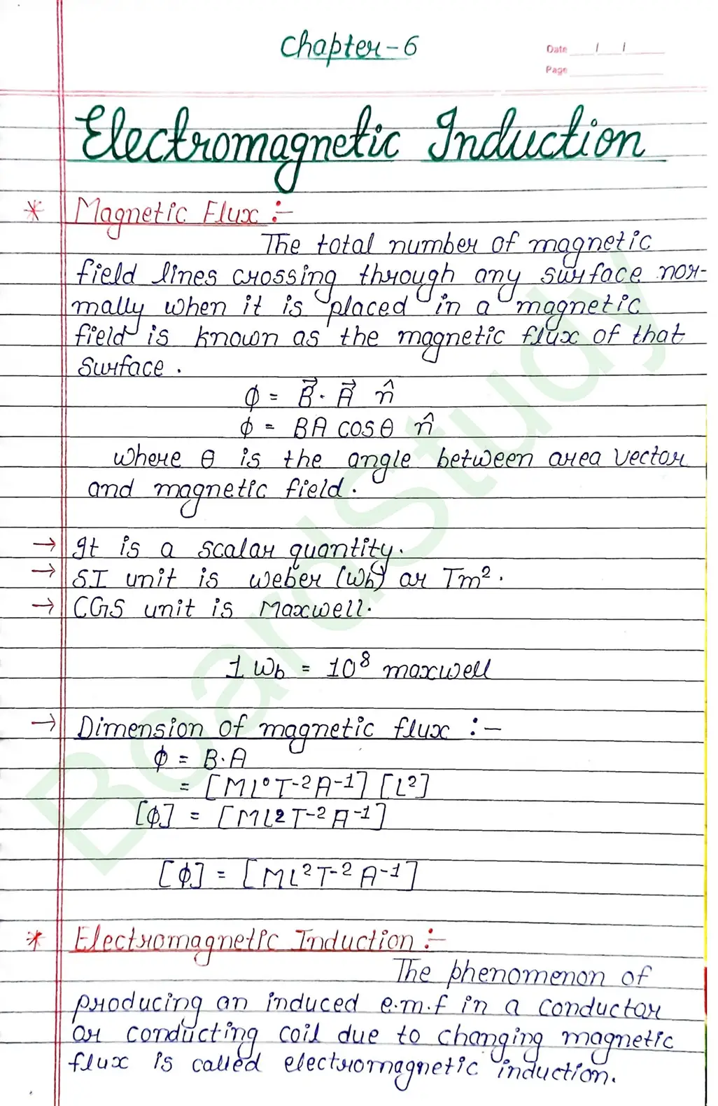 Electromagnetic Induction Class 12 Physics Chapter 6 Notes (Handwritten Notes PDF Download) 1 6. ElectroMagnetic Induction_page-0001