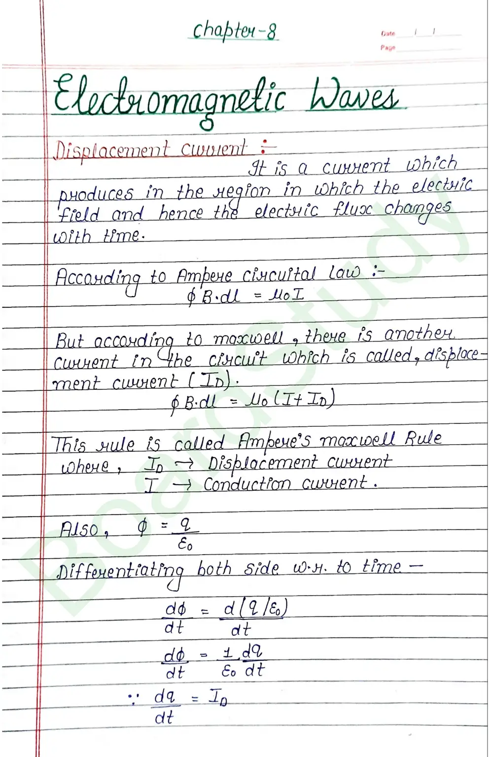 Electromagnetic Waves Class 12 Physics Chapter 8 Notes (Handwritten Notes PDF Download) 1 8. Electromagnetic waves_page-0001