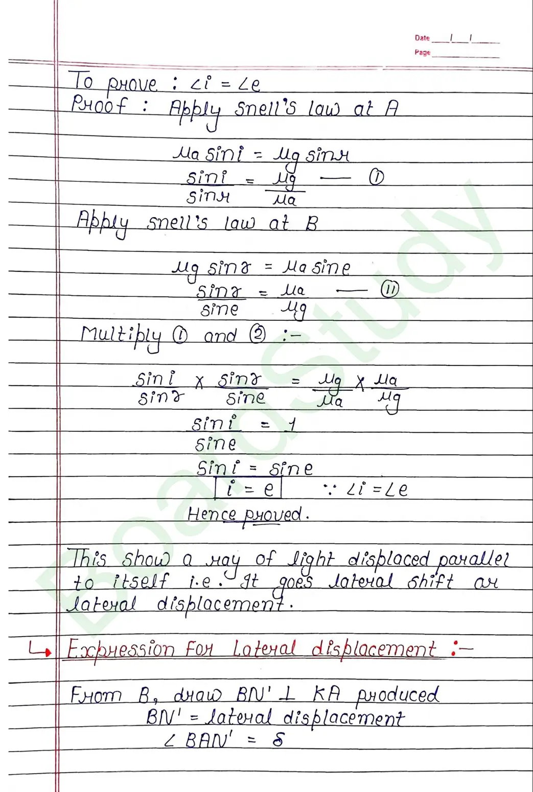 Ray Optics and Optical Instruments Class 12 Physics Chapter 9 Notes (Handwritten Notes PDF Download) 20 9. Ray optics and instrumental things_page-0020