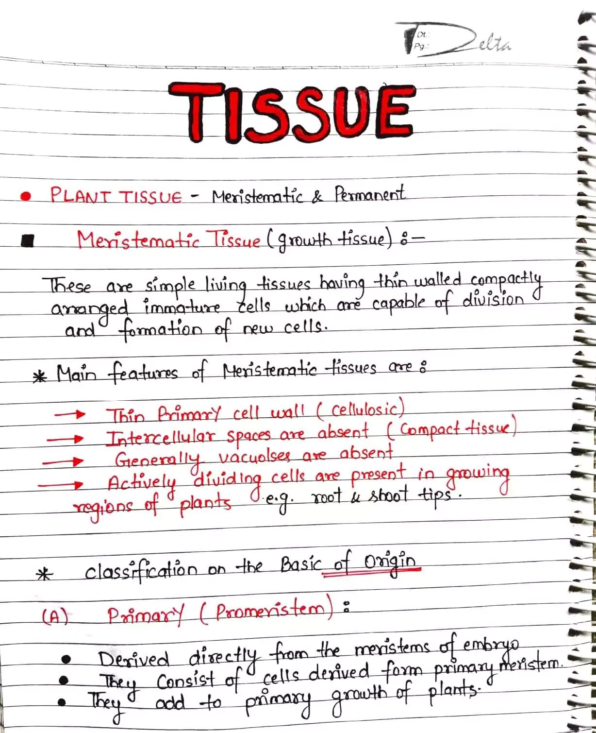 Tissues Class 9 Handwritten Notes Pdf 1 Tissues Class 9 Handwritten Notes 001