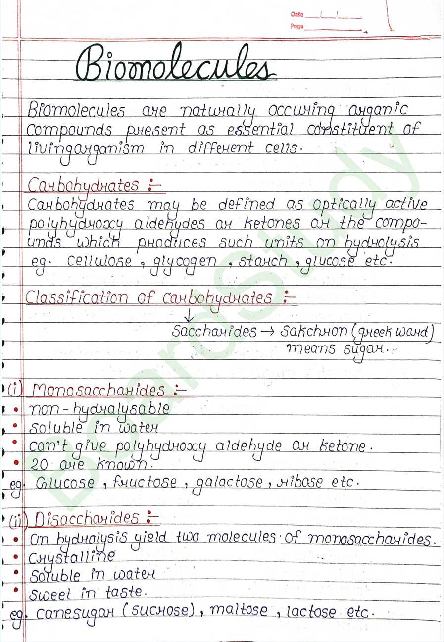 NCERT Class 12 Chemistry Chapter 10 Notes Biomolecules (Handwritten PDF Notes) 1 10. Biomolecules page 0001